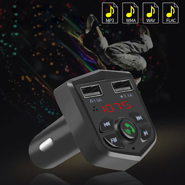 Handsfree Car Kit FM Transmitter 3.1A Quick Dual USB Charger LCD Digital Voltmeter TF Card U disk AUX Player